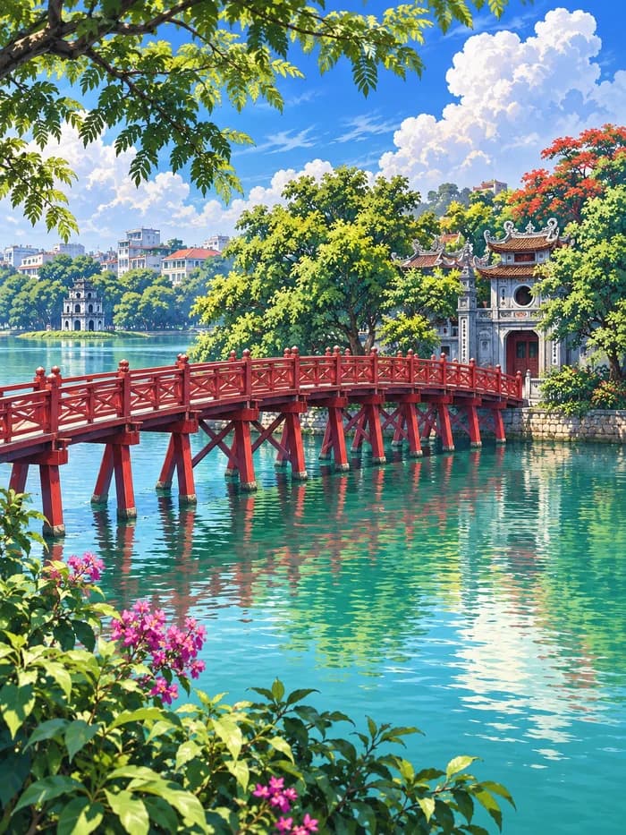 하노이 호안끼엠 호수의 일러스트